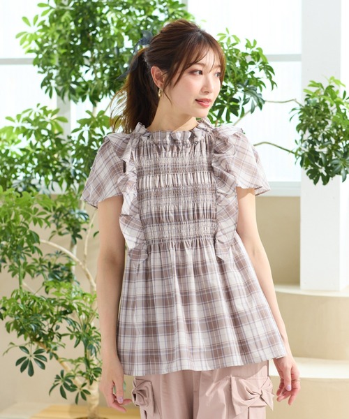 Rose Tiara（ローズティアラ）の「【手洗い可】チェックシャーリングブラウス（シャツ/ブラウス・レディース・ネイビー/ブラウン・38/42/46）」の20枚目の写真