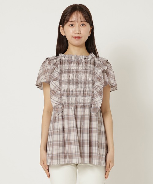 Rose Tiara（ローズティアラ）の「【手洗い可】チェックシャーリングブラウス（シャツ/ブラウス・レディース・ネイビー/ブラウン・38/42/46）」の11枚目の写真