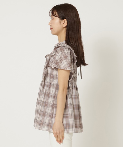 Rose Tiara（ローズティアラ）の「【手洗い可】チェックシャーリングブラウス（シャツ/ブラウス・レディース・ネイビー/ブラウン・38/42/46）」の10枚目の写真