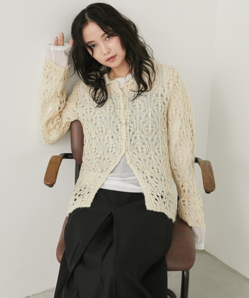 透かし柄モヘアポロニットカーデ（カーディガン/ボレロ）｜Aunt