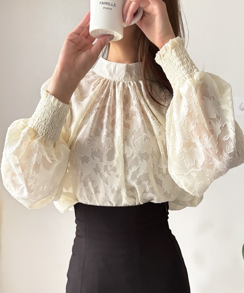 Amulet（アミュレット）の「ちょうどいい透け感！色っぽフラワーシャギーブラウス（シャツ/ブラウス・レディース・ピンク/ブラック/アイボリー/グレー/ブルー・M/L）」の12枚目の写真