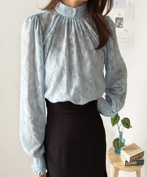 Amulet（アミュレット）の「ちょうどいい透け感！色っぽフラワーシャギーブラウス（シャツ/ブラウス・レディース・ピンク/ブラック/アイボリー/グレー/ブルー・M/L）」の20枚目の写真