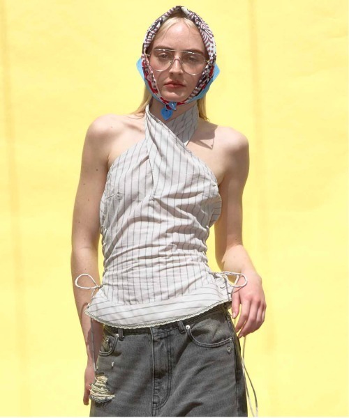 Side Lace Up Halter Neck Tops/サイドレースアップ