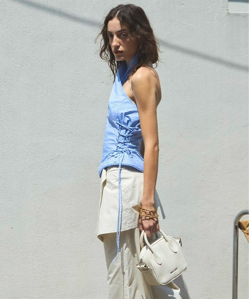 Side Lace Up Halter Neck Tops/サイドレースアップ