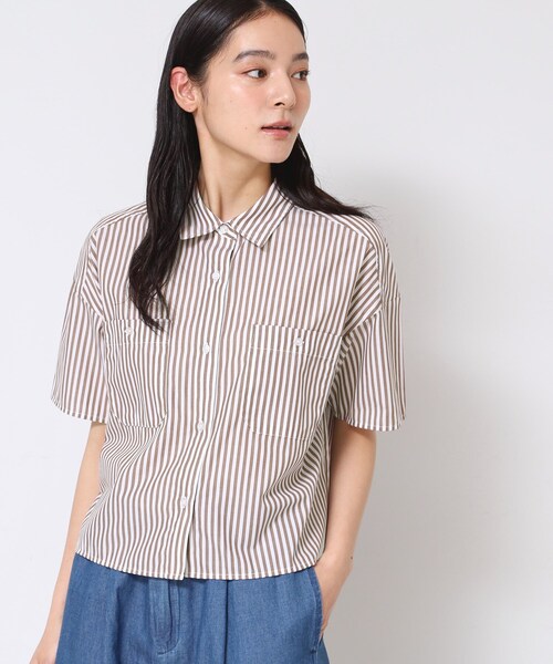 Dessin（デッサン）の「【洗える】クロップド丈シャツ（XS～L）（シャツ/ブラウス・レディース・イエロー系2/ネイビー系6/ブラウン系その他3・03/02/01/00）」の2枚目の写真