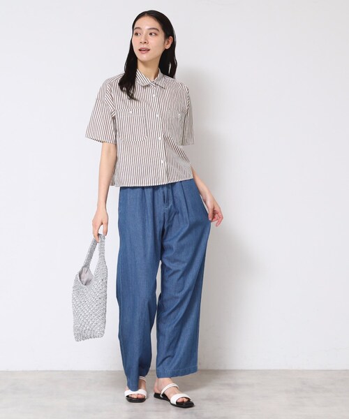 Dessin（デッサン）の「【洗える】クロップド丈シャツ（XS～L）（シャツ/ブラウス・レディース・イエロー系2/ネイビー系6/ブラウン系その他3・03/02/01/00）」の9枚目の写真