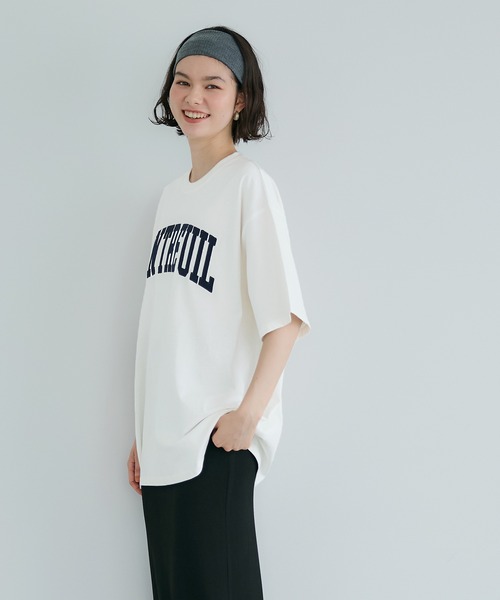 coca（coca）（コカ）の「【WEB限定セール】ヘビーウェイト天竺ワッペンビッグトップス（Tシャツ/カットソー・レディース・ホワイト/チャコール・L/M）」の6枚目の写真