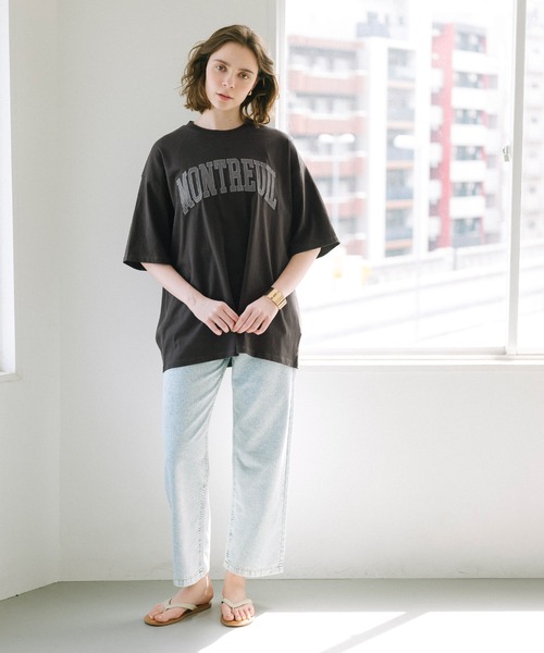 coca（coca）（コカ）の「【WEB限定セール】ヘビーウェイト天竺ワッペンビッグトップス（Tシャツ/カットソー・レディース・ホワイト/チャコール・L/M）」の10枚目の写真