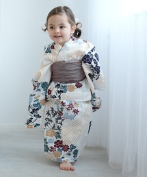 utatane | キッズ浴衣3点セット utatane きなりにえんじとからしの花輪(浴衣)