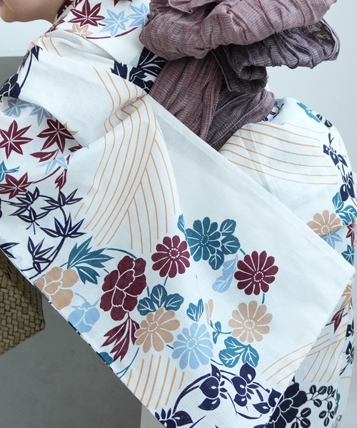 utatane(ウタタネ)の「キッズ浴衣3点セット utatane きなりにえんじとからしの花輪(浴衣・キッズ・キナリ・110cm/100cm/120cm/130cm)」の7枚目の写真