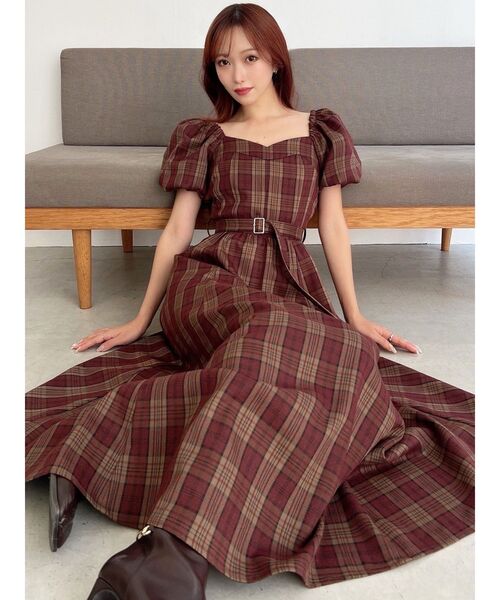 RESEXXY（リゼクシー）の「バルーンスリーブチェックワンピース（ワンピース・レディース・イエロー/レッド/ブラック・FREE）」の4枚目の写真