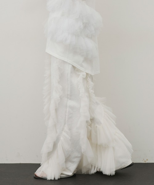 LA BELLE ETUDE(ラベルエチュード)の「デニム×ギャザーチュールパンツ(デニムパンツ・レディース・グレー/ホワイト/ブラック・1/0)」の11枚目の写真