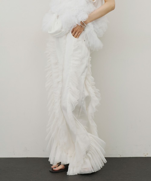 LA BELLE ETUDE(ラベルエチュード)の「デニム×ギャザーチュールパンツ(デニムパンツ・レディース・グレー/ホワイト/ブラック・1/0)」の12枚目の写真