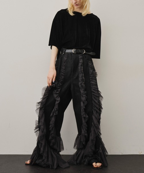 LA BELLE ETUDE(ラベルエチュード)の「デニム×ギャザーチュールパンツ(デニムパンツ・レディース・グレー/ホワイト/ブラック・1/0)」の16枚目の写真