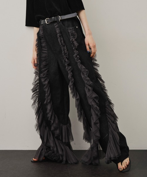 LA BELLE ETUDE(ラベルエチュード)の「デニム×ギャザーチュールパンツ(デニムパンツ・レディース・グレー/ホワイト/ブラック・1/0)」の17枚目の写真