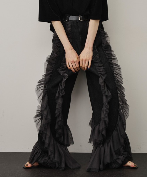 LA BELLE ETUDE(ラベルエチュード)の「デニム×ギャザーチュールパンツ(デニムパンツ・レディース・グレー/ホワイト/ブラック・1/0)」の18枚目の写真
