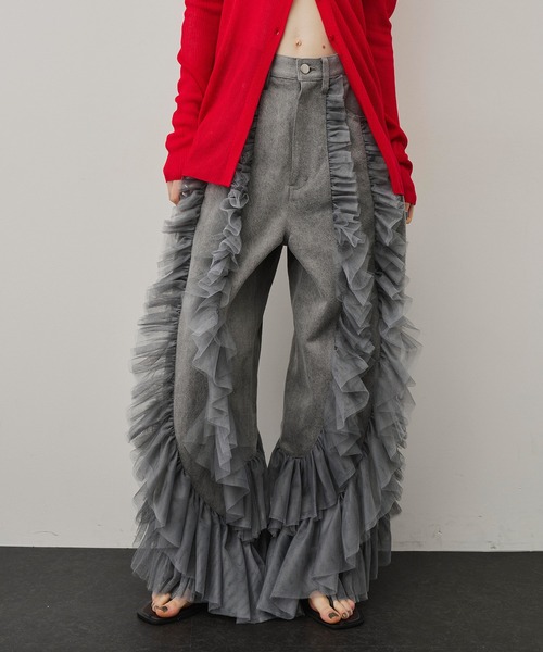 LA BELLE ETUDE(ラベルエチュード)の「デニム×ギャザーチュールパンツ(デニムパンツ・レディース・グレー/ホワイト/ブラック・1/0)」の9枚目の写真