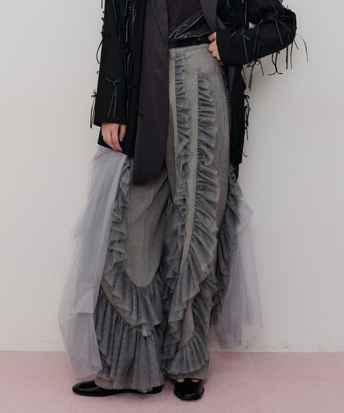 デニム×ギャザーチュールパンツ（デニムパンツ）｜LA BELLE ETUDE