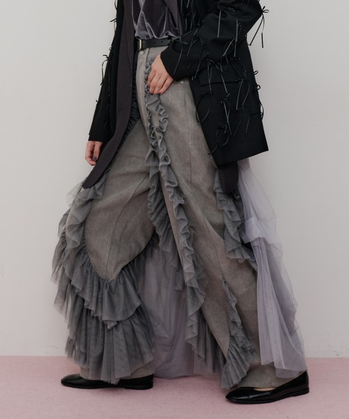 デニム×ギャザーチュールパンツ（デニムパンツ）｜LA BELLE ETUDE