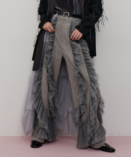 デニム×ギャザーチュールパンツ（デニムパンツ）｜LA BELLE ETUDE