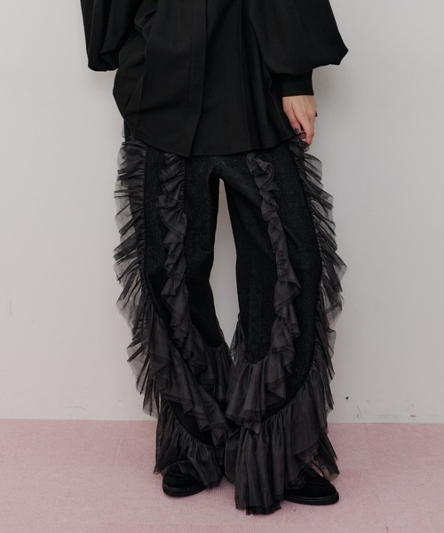 デニム×ギャザーチュールパンツ（デニムパンツ）｜LA BELLE ETUDE