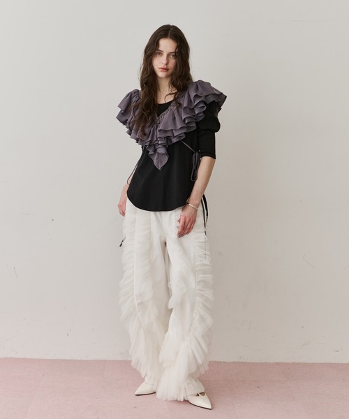 デニム×ギャザーチュールパンツ（デニムパンツ）｜LA BELLE ETUDE