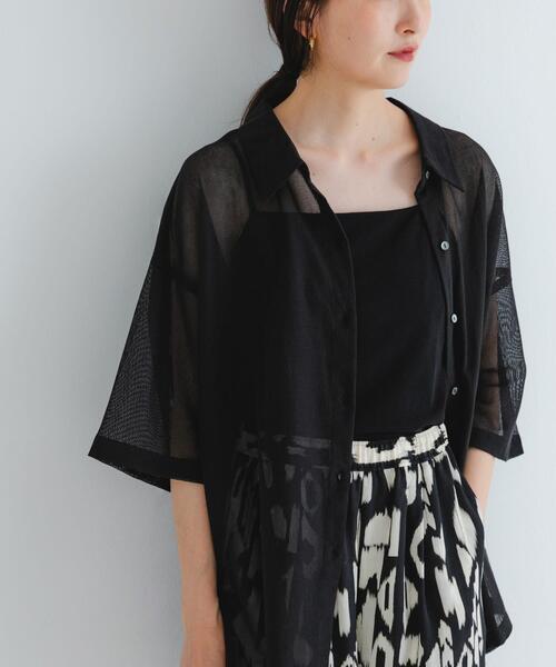 URBAN RESEARCH（アーバンリサーチ）の「コットンカラミシアーオーバーシャツ（シャツ/ブラウス・レディース・ブラック/オフホワイト・FREE）」の2枚目の写真