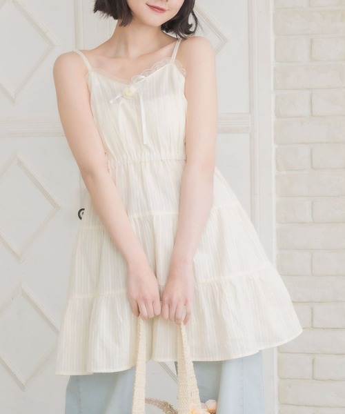 ems excite（エムズエキサイト）の「バラモチーフ付ミニキャミOP（ワンピース・レディース・イエロー/ホワイト/ブラック・FREE）」の3枚目の写真