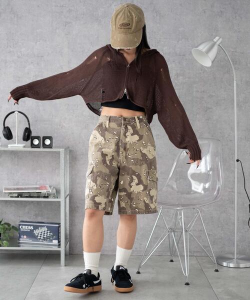 WEGO（ウィゴー）の「WEGO/ダメージメッシュショートパーカー（パーカー・レディース・ブラック/ブラウン・FREE）」の4枚目の写真