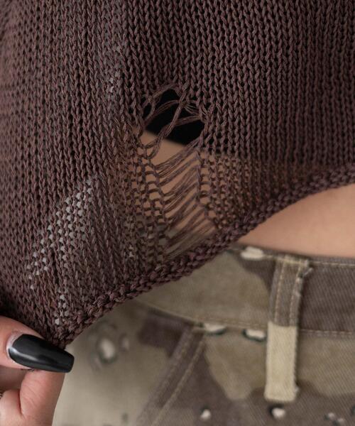 WEGO（ウィゴー）の「WEGO/ダメージメッシュショートパーカー（パーカー・レディース・ブラック/ブラウン・FREE）」の7枚目の写真