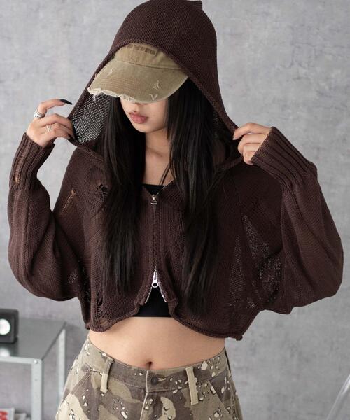 WEGO（ウィゴー）の「WEGO/ダメージメッシュショートパーカー（パーカー・レディース・ブラック/ブラウン・FREE）」の13枚目の写真