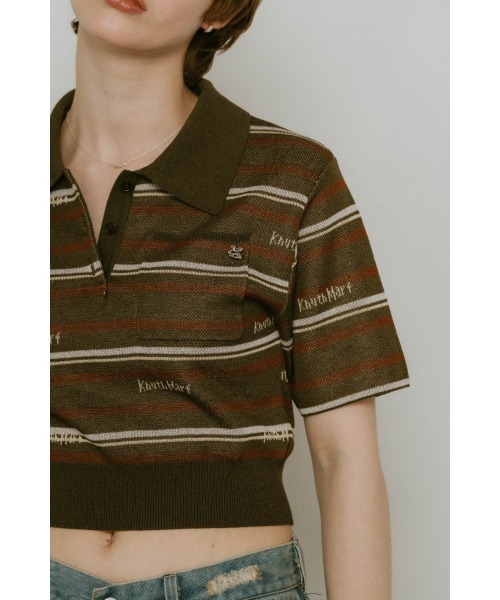 Knuth Marf（クヌースマーフ）の「logo stripe polo knit（Tシャツ/カットソー・レディース・ブラウン/カーキ・FREE）」の8枚目の写真
