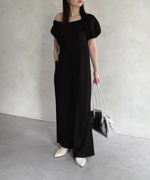 Thevon（ゼボン）の「スクエアネックオールインワン（つなぎ/オールインワン・レディース・ブラック/ベージュ・S/M）」の5枚目の写真