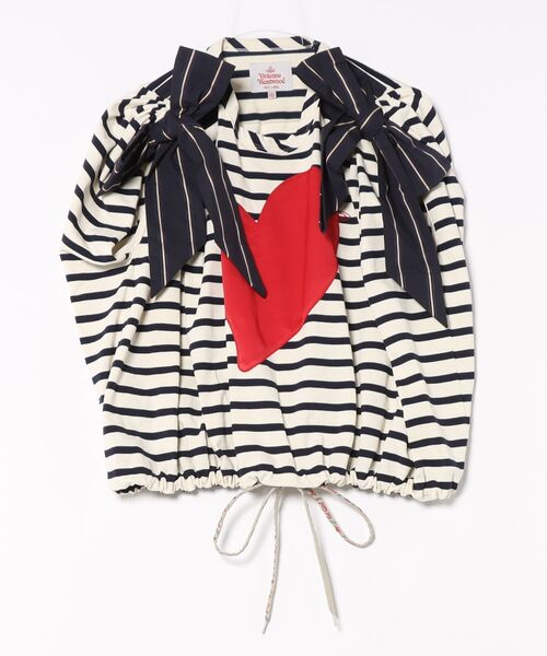 Vivienne Westwood（ヴィヴィアンウエストウッド）の「ﾄﾞﾗｲｺｯﾄﾝﾎﾞｰﾀﾞｰﾊｰﾄﾊﾟｯﾁﾄｯﾌﾟ（Tシャツ/カットソー・レディース・ホワイト系/ブルー系・FREE）」の2枚目の写真