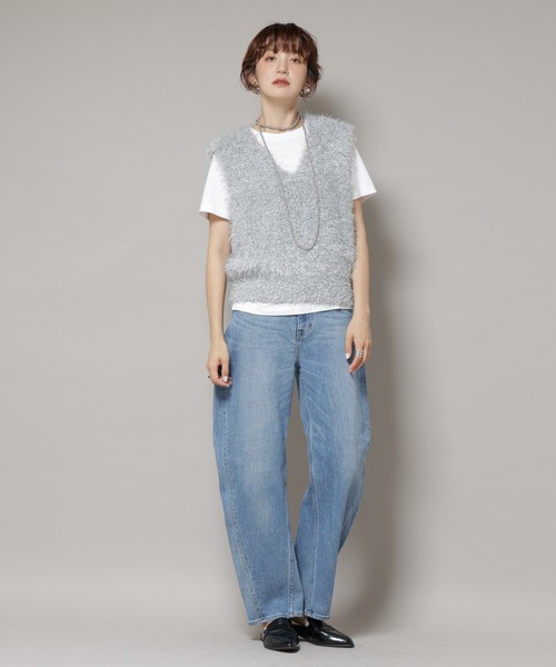 Healthy denim（ヘルシーデニム）の「Healthy DENIM/Corn ワイドカーブデニム（デニムパンツ・レディース・ライトブルー・24/23/22）」の6枚目の写真