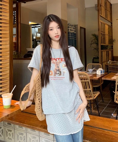 shopnikoniko（ショップニコニコ）の「キャミワンピース チュニック丈 ドット柄 シアードットチュニック（チュニック・レディース・ホワイト・フリー）」の10枚目の写真