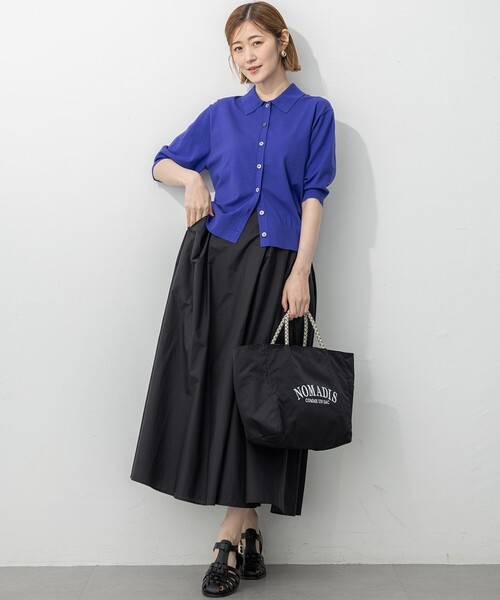 洗える/吊り干しOK】ヴィスコースストレッチ ポロニット カーディガン