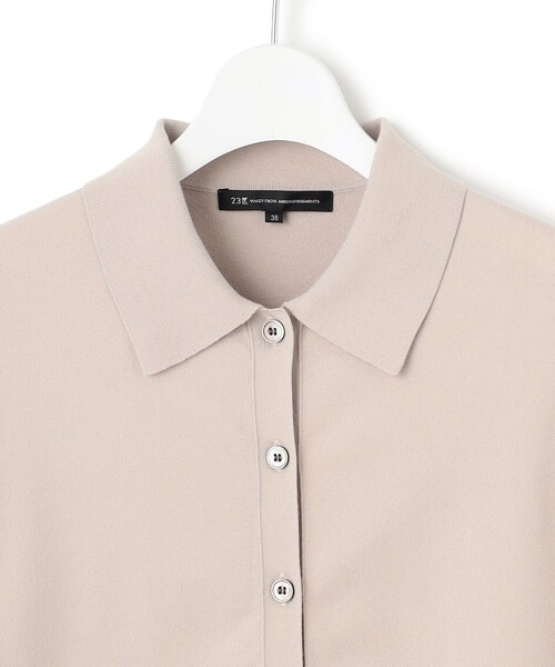 洗える/吊り干しOK】ヴィスコースストレッチ ポロニット カーディガン