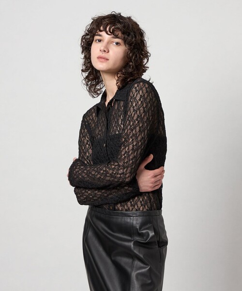 6（ロク）の「＜6(ROKU)＞レースチュール シャツ（カーディガン/ボレロ・レディース・ブラック・FREE）」の3枚目の写真