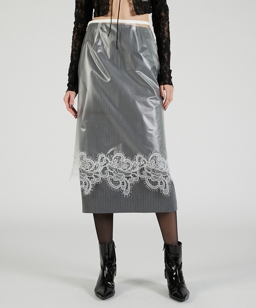 PRANK PROJECT（プランクプロジェクト）の「PVCレイヤードミディスカート / PVC Layered Midi Skirt（スカート・レディース・ブラック/ホワイト・36/38）」の2枚目の写真