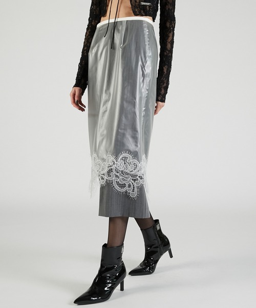 PRANK PROJECT（プランクプロジェクト）の「PVCレイヤードミディスカート / PVC Layered Midi Skirt（スカート・レディース・ブラック/ホワイト・36/38）」の9枚目の写真