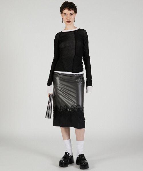 PRANK PROJECT（プランクプロジェクト）の「PVCレイヤードミディスカート / PVC Layered Midi Skirt（スカート・レディース・ブラック/ホワイト・36/38）」の6枚目の写真