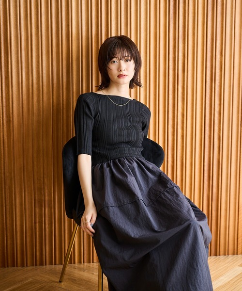 ハーフスリーブドッキングワンピース（ワンピース）｜meilmada