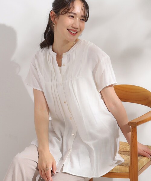 DRESKIP(ドレスキップ)の「【S-LL/ひんやり】インせず決まる タックプリーツシャツ(シャツ/ブラウス・レディース・ブルー/ネイビー/オフホワイト・01/02/04/03)」の1枚目の写真
