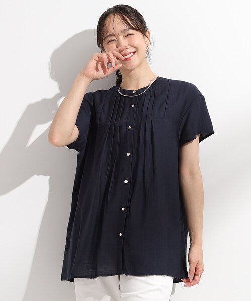 DRESKIP(ドレスキップ)の「【S-LL/ひんやり】インせず決まる タックプリーツシャツ(シャツ/ブラウス・レディース・ブルー/ネイビー/オフホワイト・01/02/04/03)」の8枚目の写真