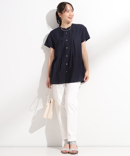 DRESKIP(ドレスキップ)の「【S-LL/ひんやり】インせず決まる タックプリーツシャツ(シャツ/ブラウス・レディース・ブルー/ネイビー/オフホワイト・01/02/04/03)」の10枚目の写真