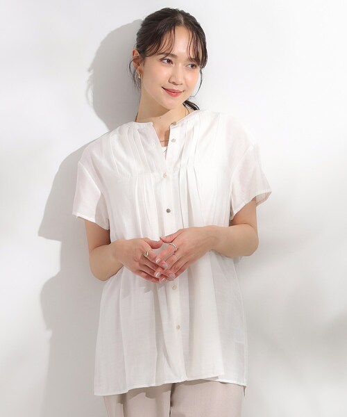 DRESKIP(ドレスキップ)の「【S-LL/ひんやり】インせず決まる タックプリーツシャツ(シャツ/ブラウス・レディース・ブルー/ネイビー/オフホワイト・01/02/04/03)」の12枚目の写真