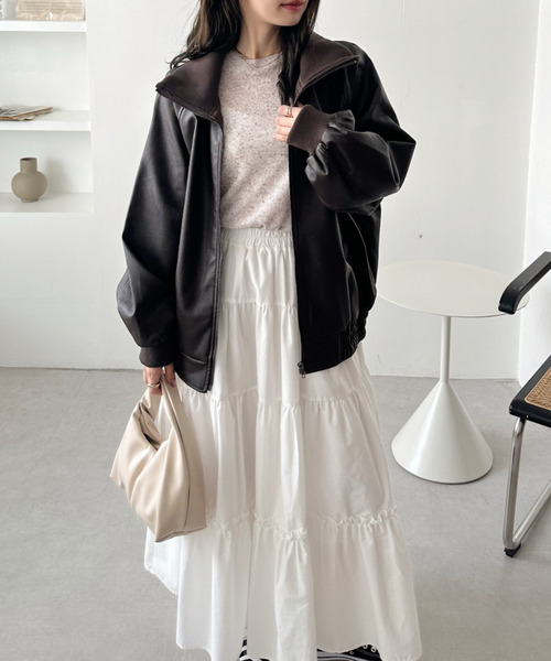 Ada.（エイダ）の「リブ スタンドネック オーバーサイズ フェイクレザー ブルゾン（ブルゾン・レディース・ブラック/ブラウン・M）」の13枚目の写真