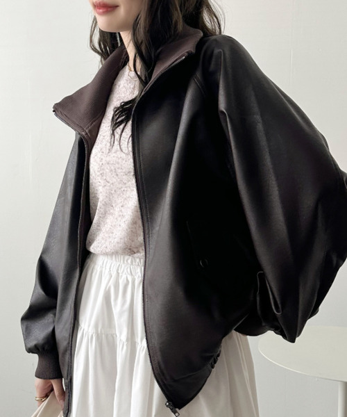 Ada.（エイダ）の「リブ スタンドネック オーバーサイズ フェイクレザー ブルゾン（ブルゾン・レディース・ブラック/ブラウン・M）」の19枚目の写真