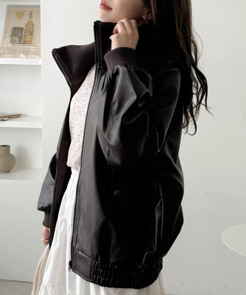 Ada.（エイダ）の「リブ スタンドネック オーバーサイズ フェイクレザー ブルゾン（ブルゾン・レディース・ブラック/ブラウン・M）」の18枚目の写真